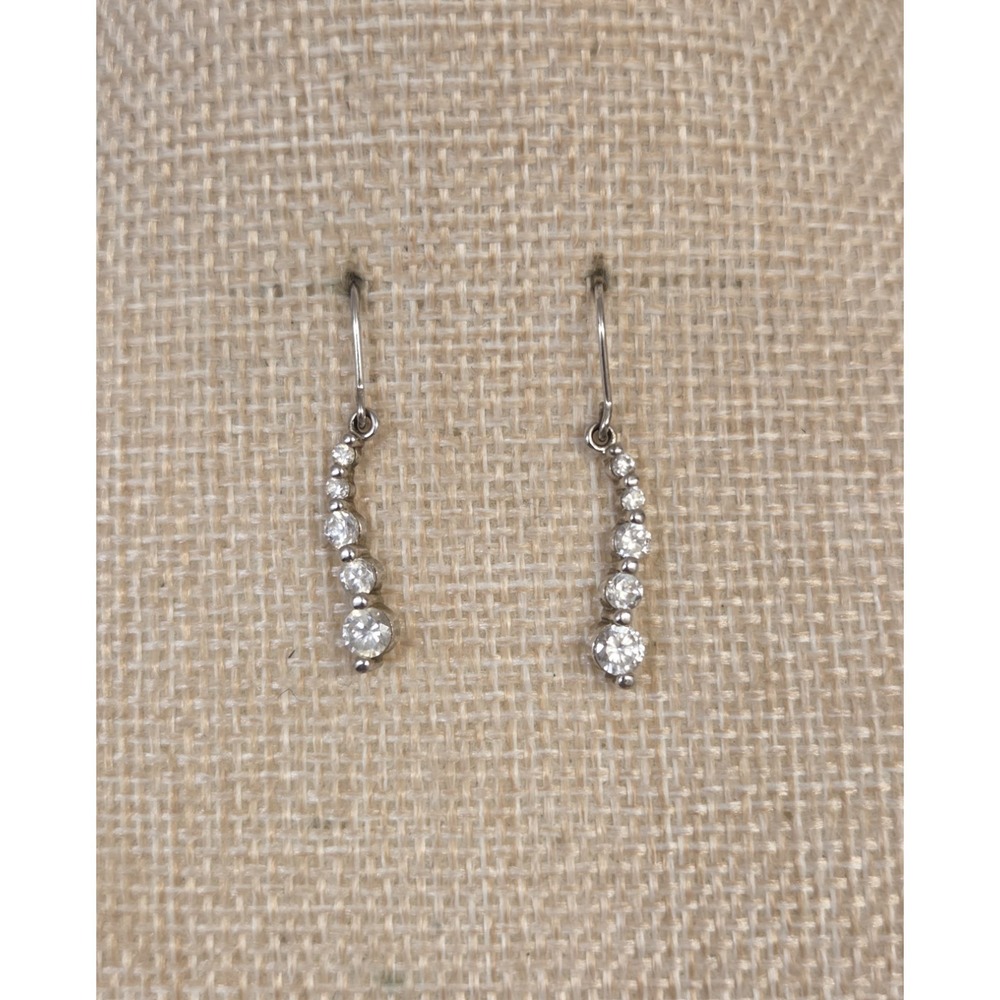 Vintage Sterling Silver & Cubic Zirconia Journey Hook Dangle Earrings DL 925